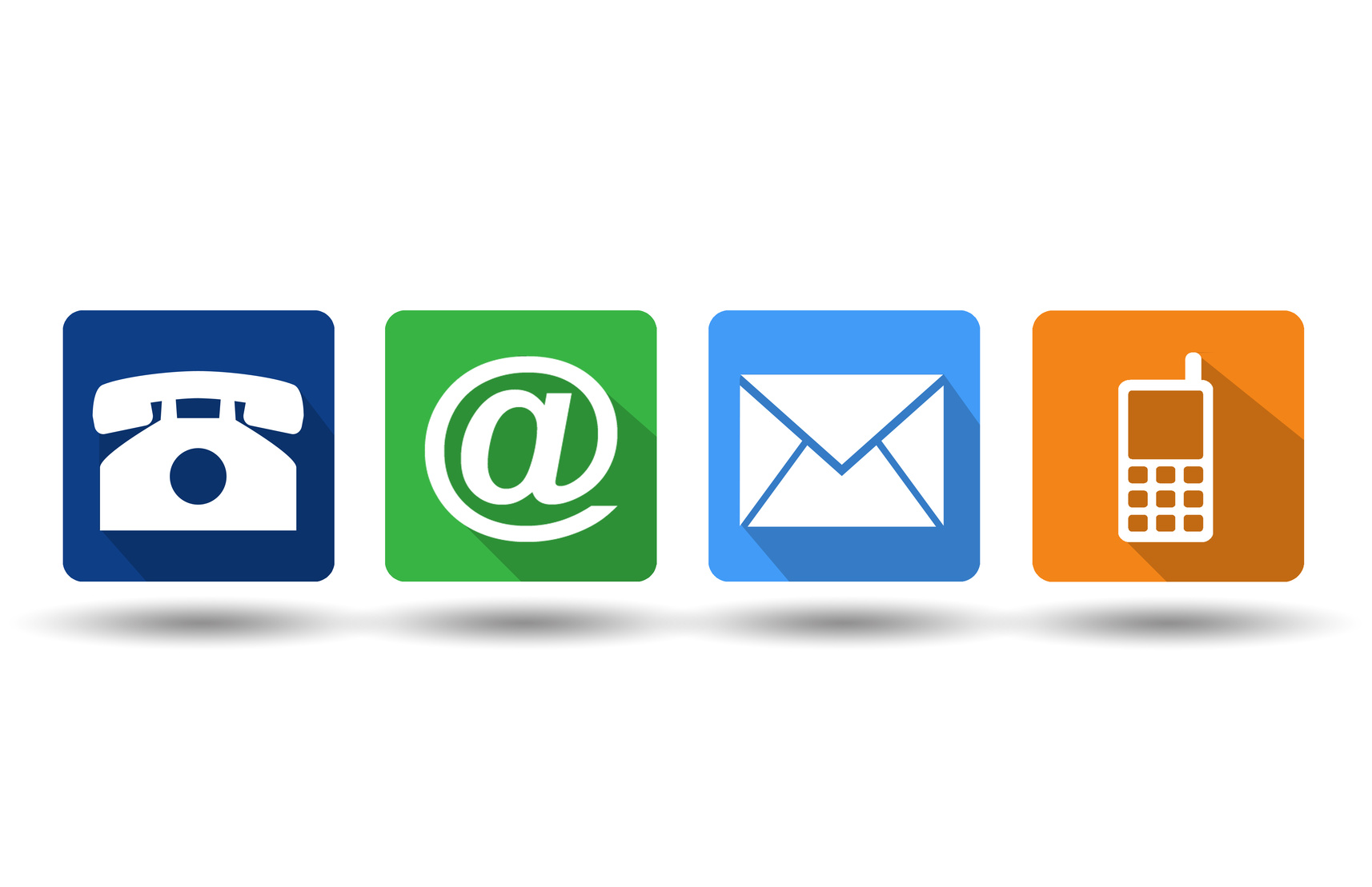 Bild zeigt die Symbole für ein Telefon, das @-Zeichen, einen Briefumschlag sowie ein Handy.